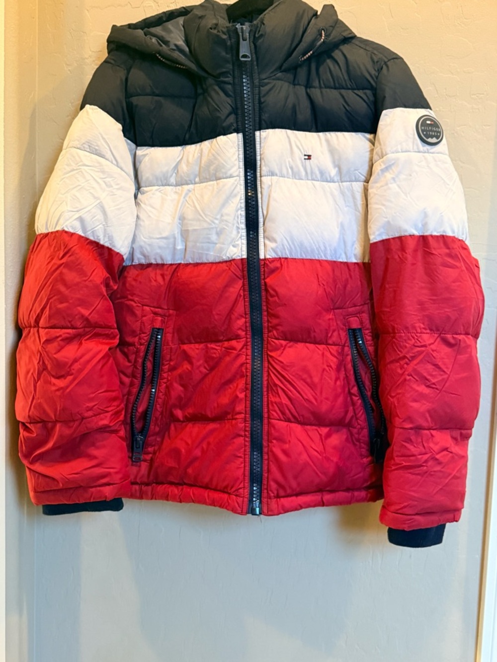 Tommy Hilfiger Black, Navy, White and Red Badge Puffer Jacket